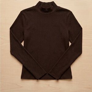 90 Degree by Reflex Ribbed Mock Neck Top - Brown - Size M NWT